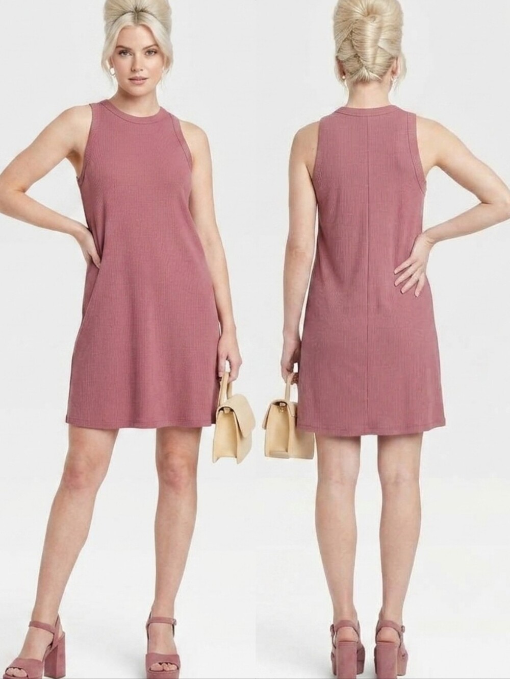 A new day blush dusty rose pink knit rayon tank top dress size M-XL NWT